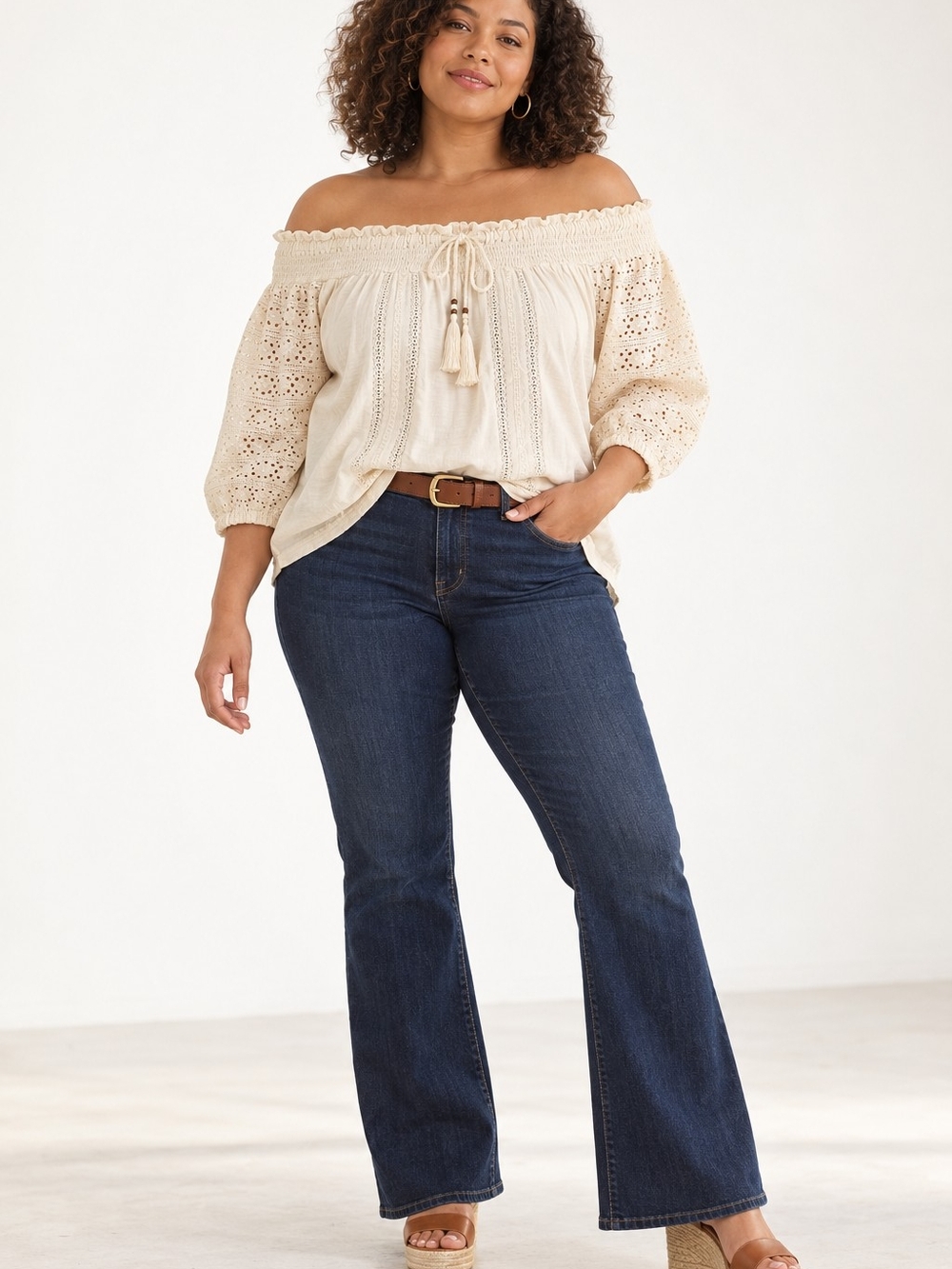 NWOT Lauren Ralph Lauren Eyelet Off-Shoulder Blouse – Cream – Size XL